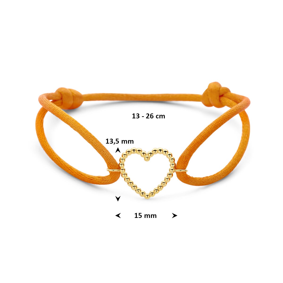 Bracelet pour femme en satin orange avec un cœur en or jaune 14k – Un geste chaleureux d'amour