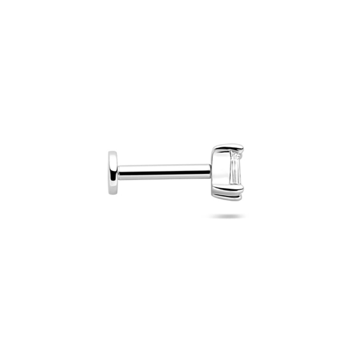 Piercing en Argent Rhodié à Dos Plat avec Zircone