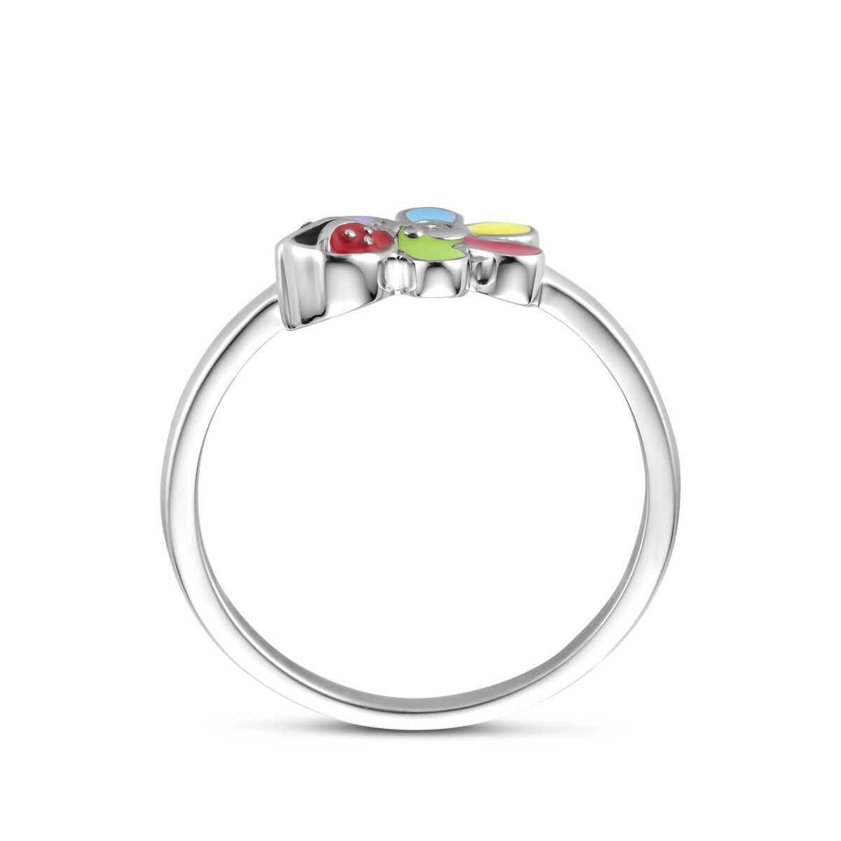 Bague en argent pour enfant avec zircone, fleur et coccinelle