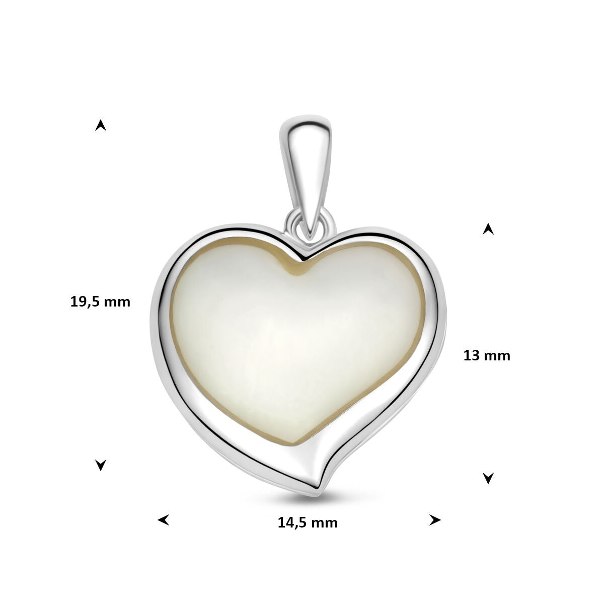 Médaille en argent 925 rhodié en forme de cœur avec nacre