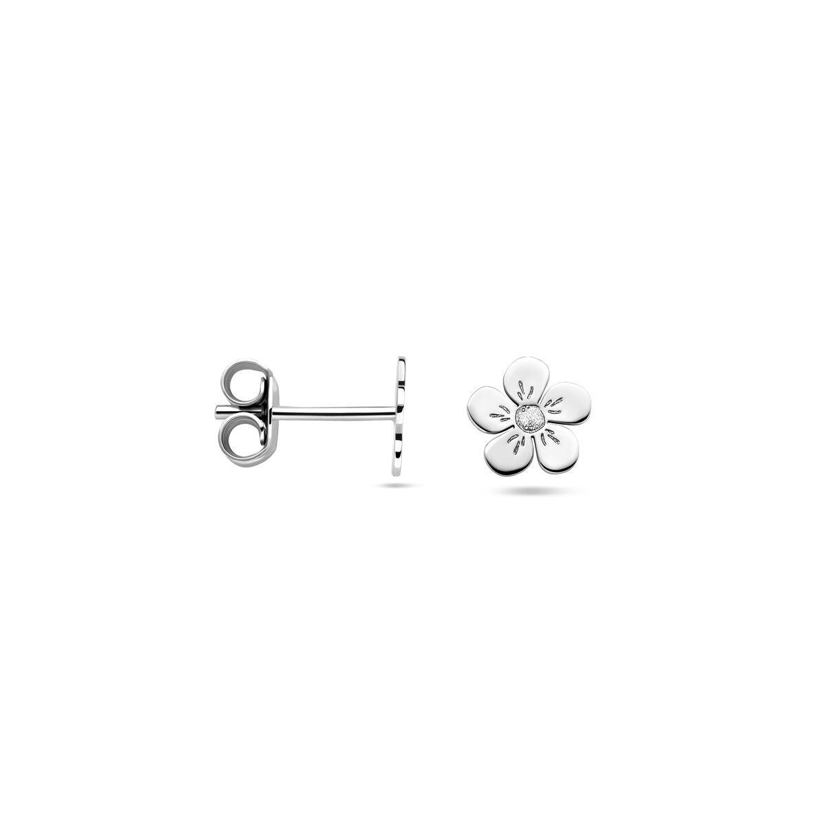 Puces d'oreilles pour enfant en argent rhodié en forme de fleur