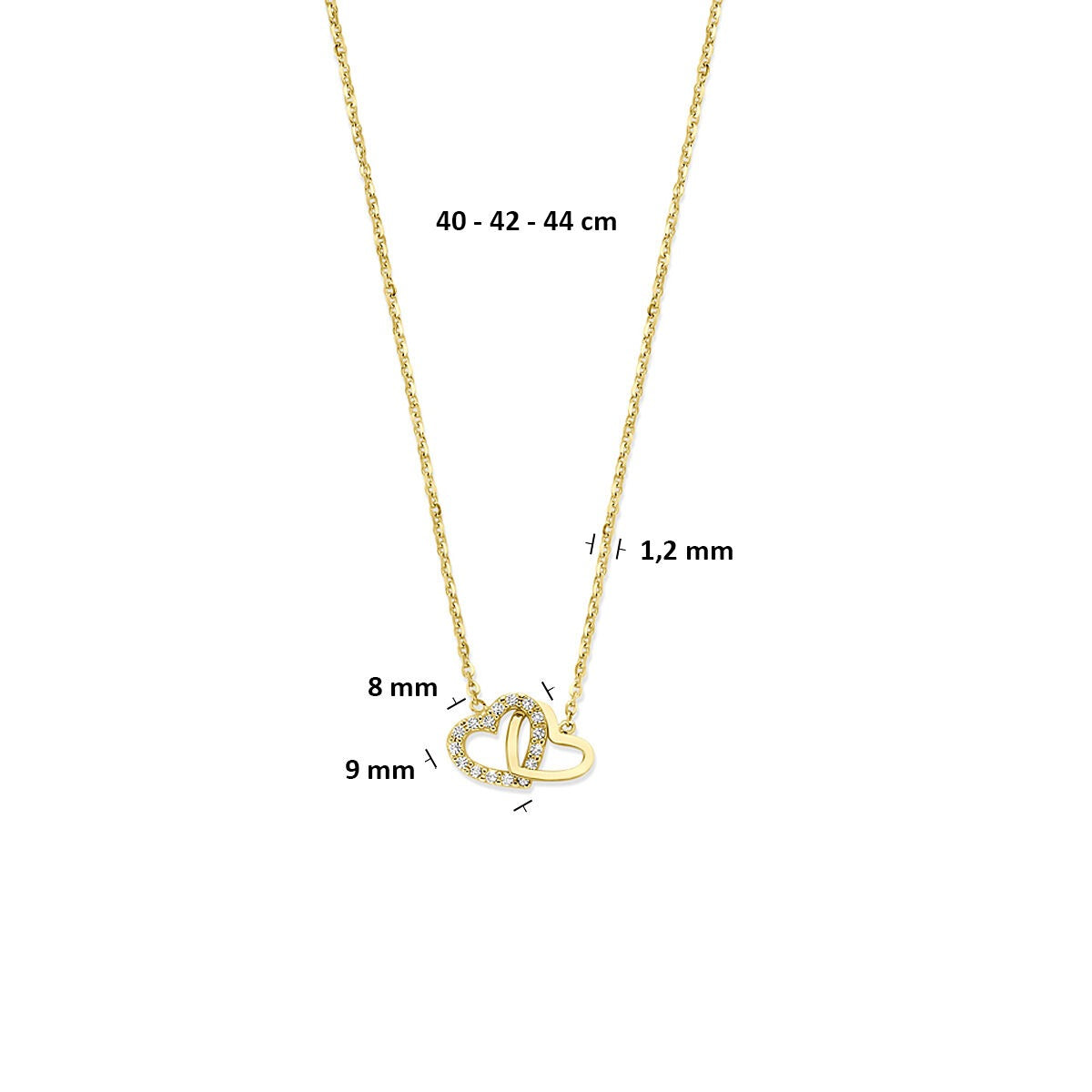 collier en or jaune 14k avec cœur et zircone