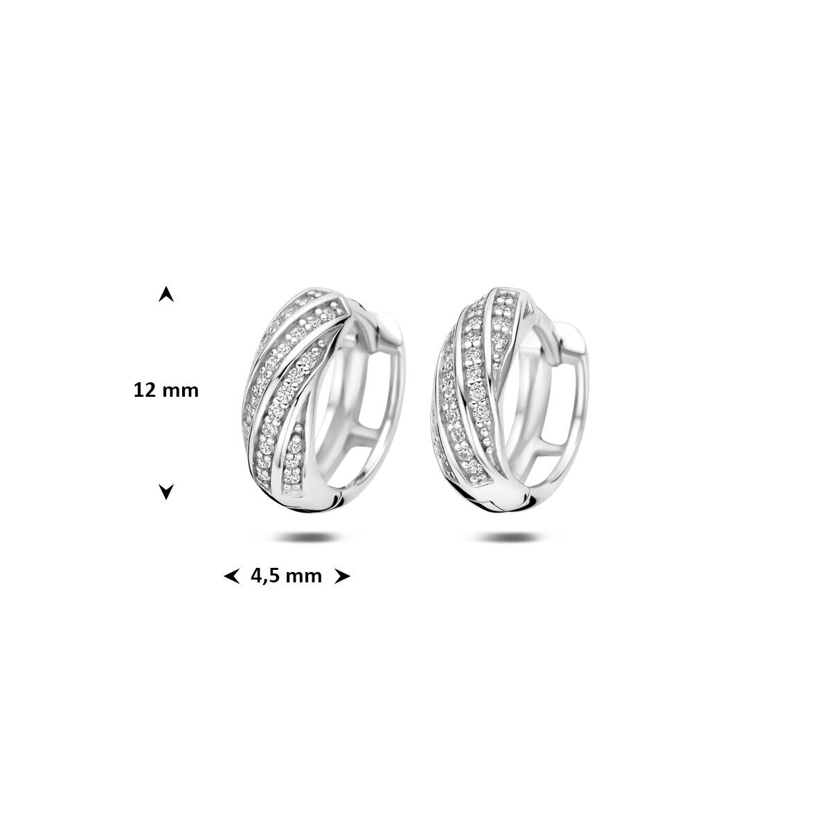 Créoles rhodiées en argent 925 avec zircone 12 x 4.5 mm