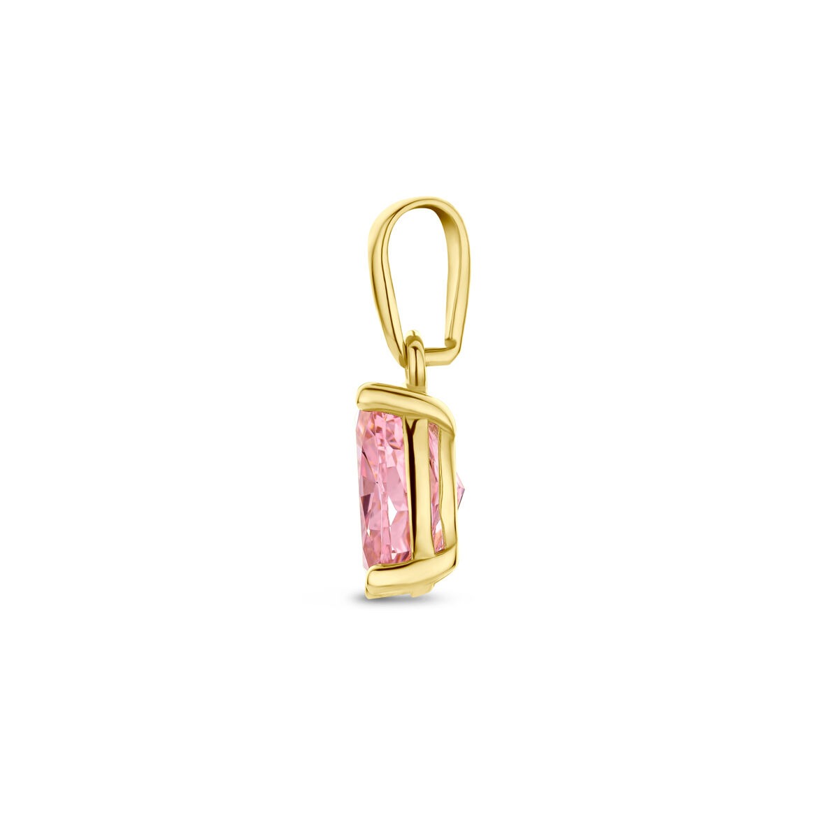 Pendentif en or jaune 14k avec zircone rose - Monture ovale