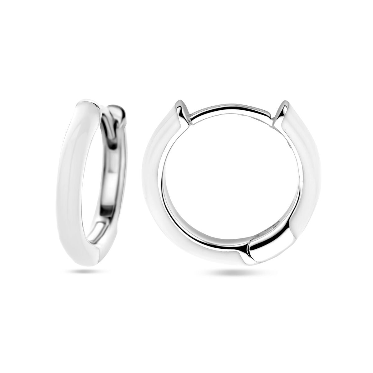 Créoles en argent rhodié avec émail blanc