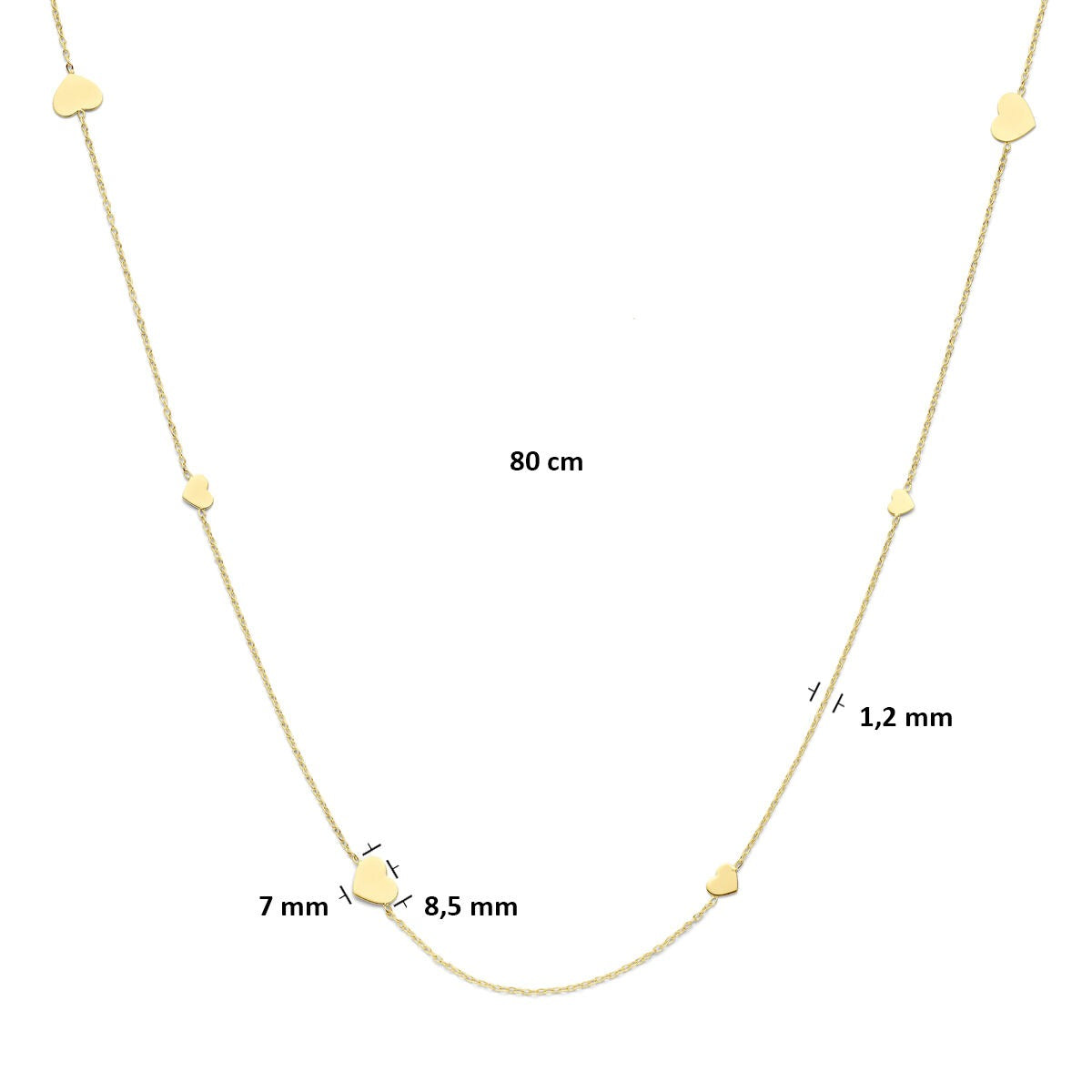 collier en or jaune 14k avec cœurs