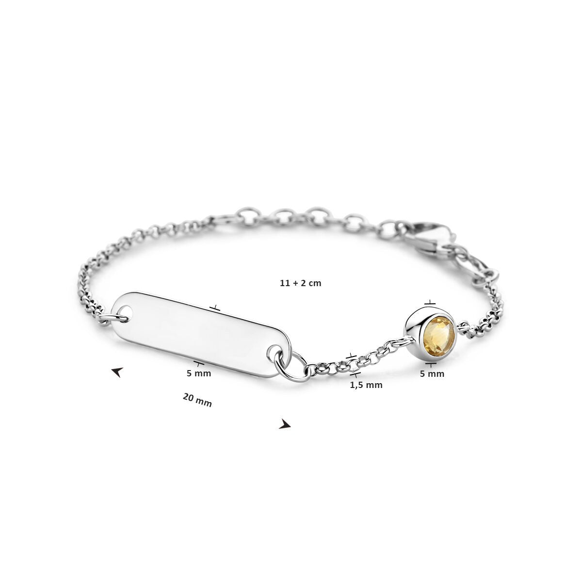 Bracelet gravé pour enfant en argent rhodié avec grenat – Ajustable 11–13cm