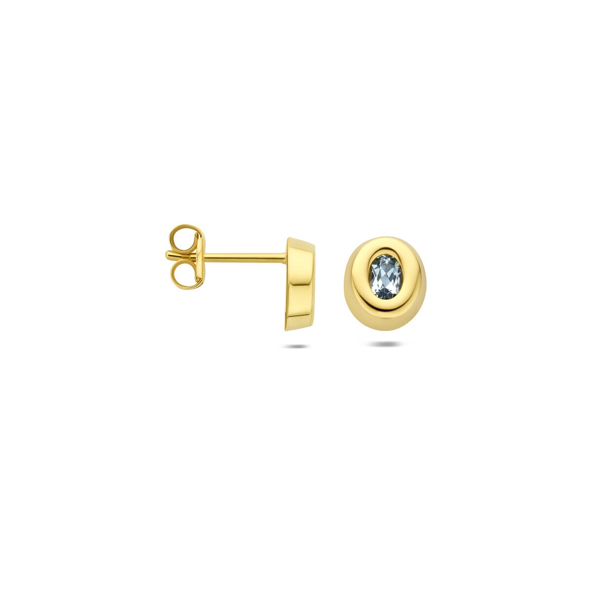 Puces d'oreilles en or jaune 9k avec topaze bleue