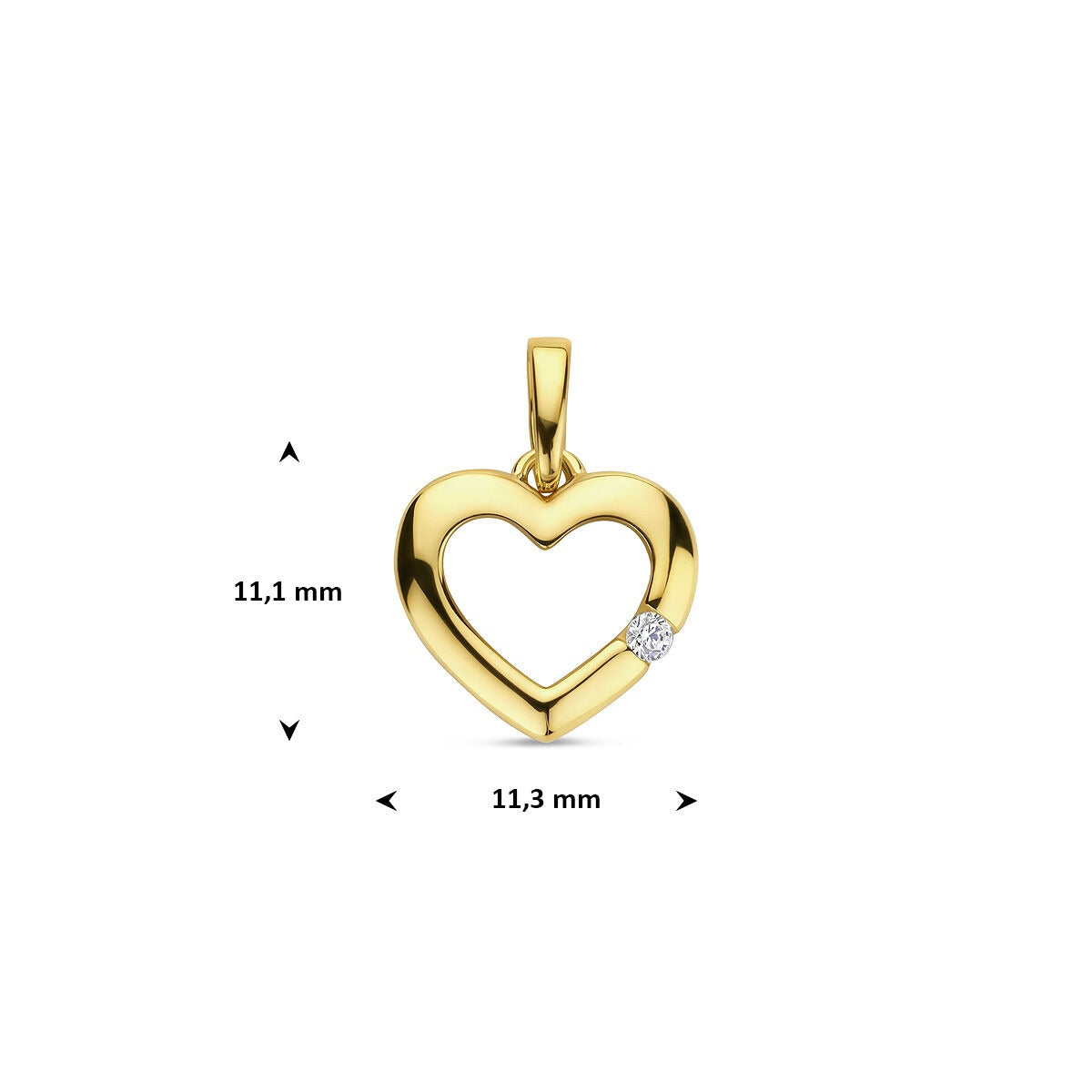 Pendentif en or jaune en forme de cœur avec zircone – 14k