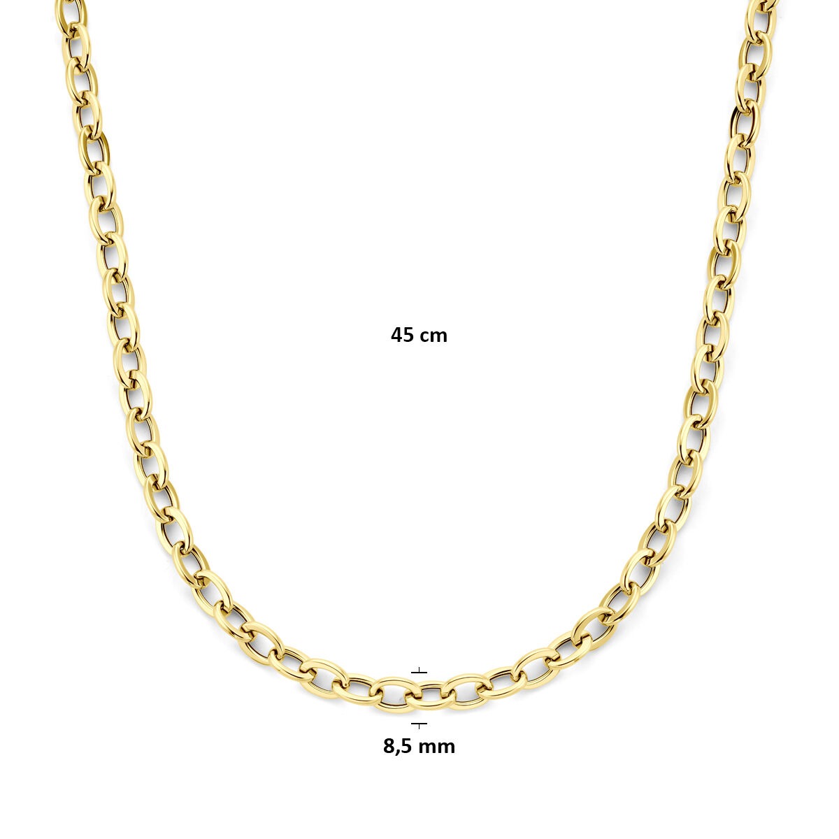 Collier en or jaune 14k pour femme avec mailles rondes et rectangulaires 8.5mm