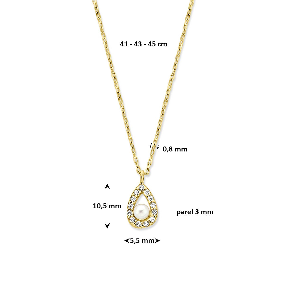 collier en or jaune 14k avec perle et zircone