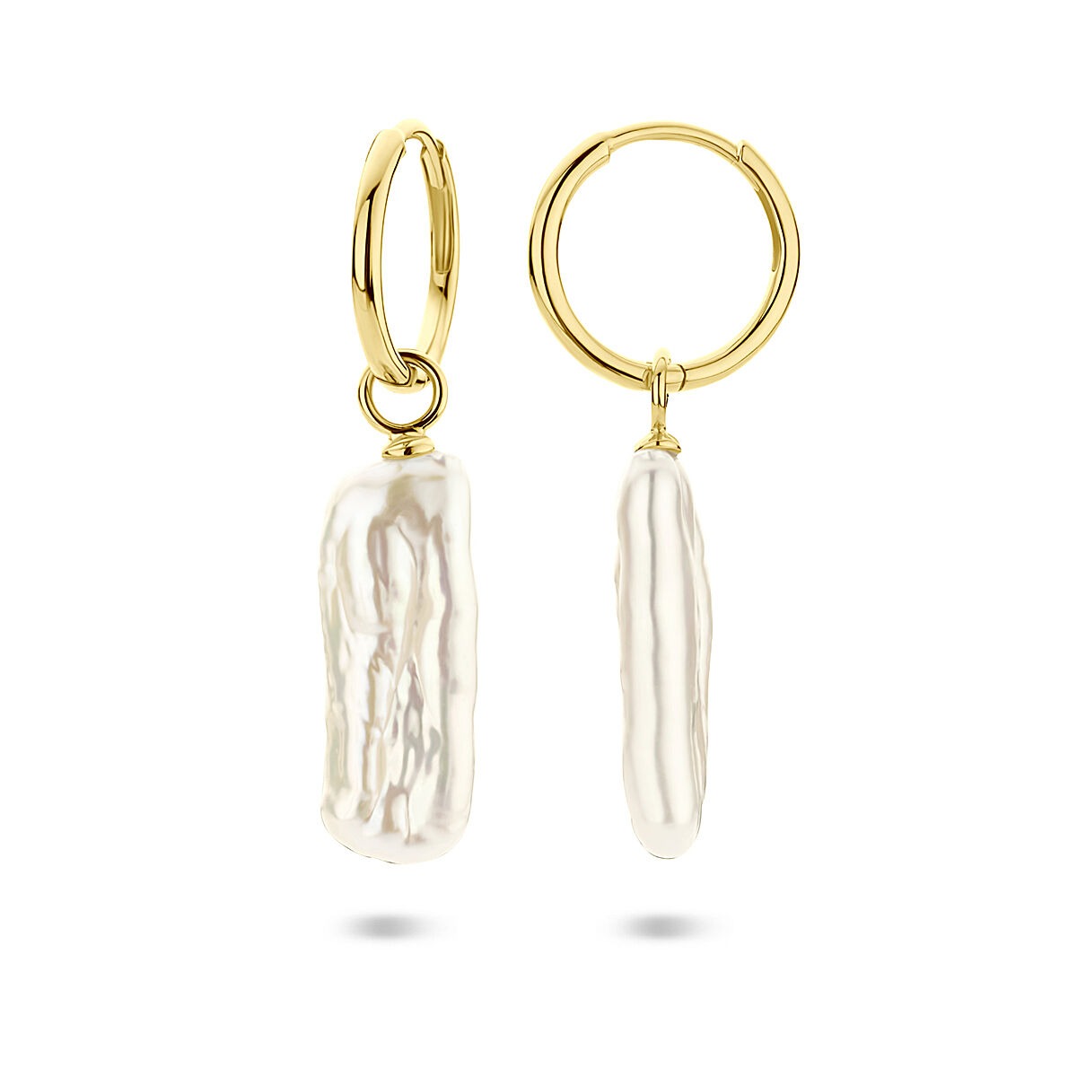 Créoles en argent plaqué or avec perle – 38 mm