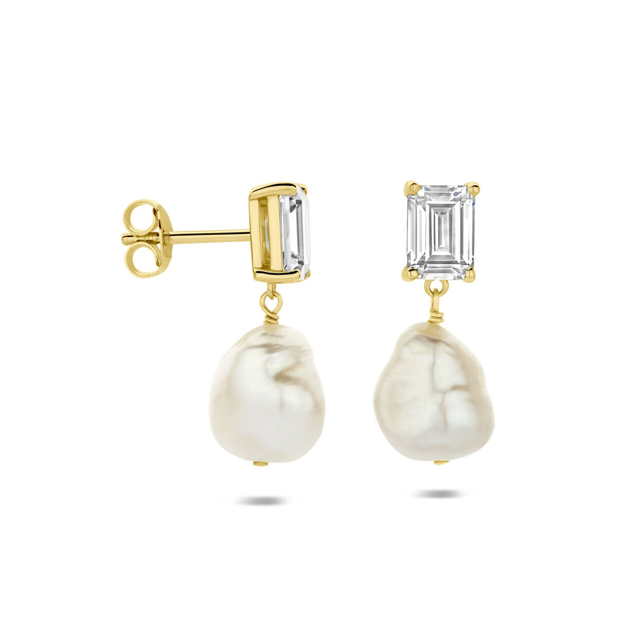 Boucles d'oreilles plaquées or en argent 925 avec perle et zircone