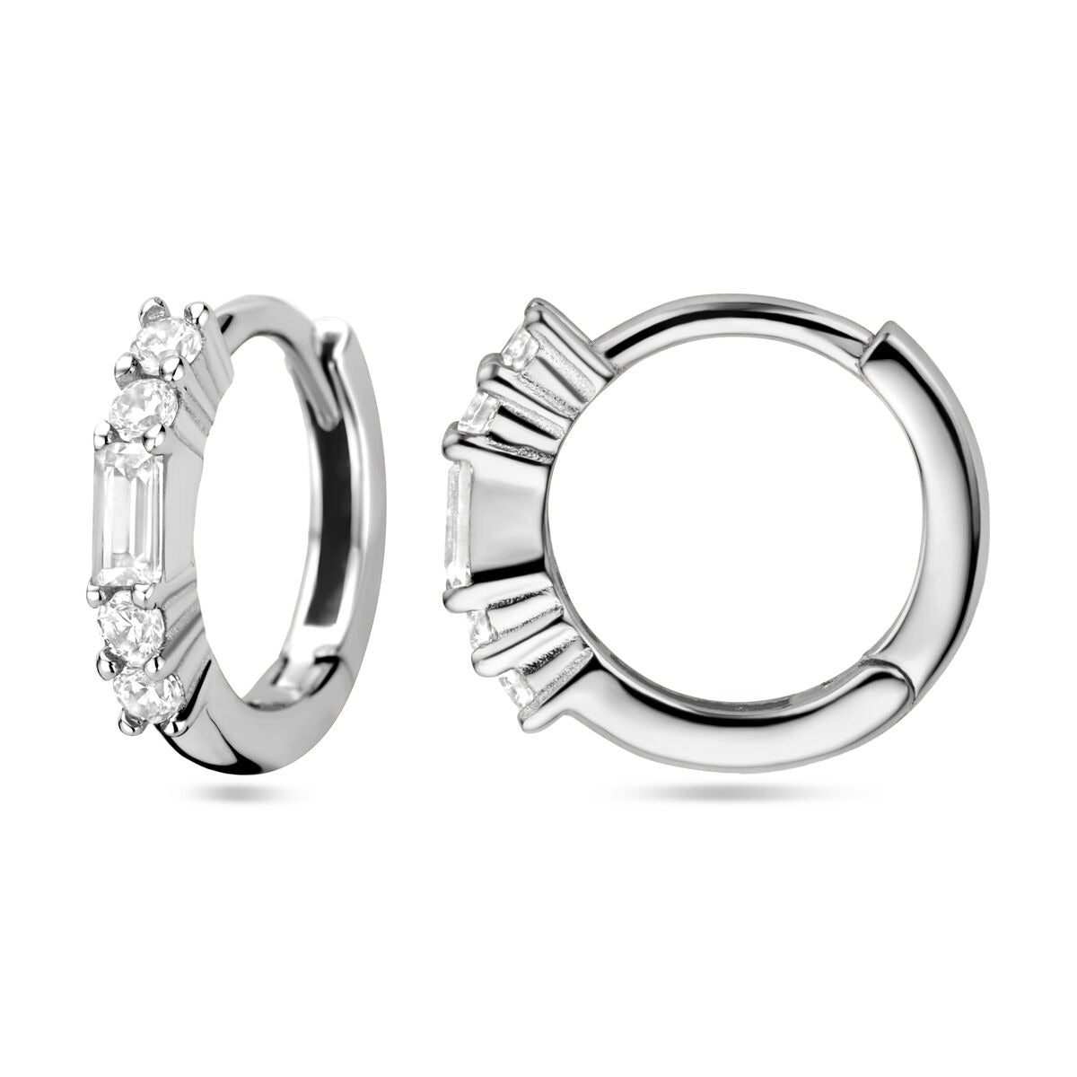 Boucles d'oreilles en argent pour femme avec zircone baguette – rhodiées 11.5 mm