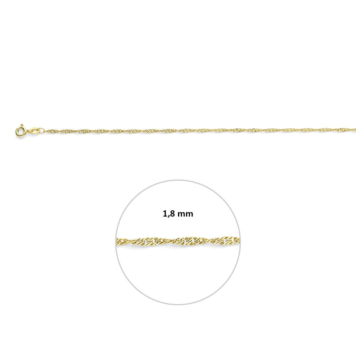 Collier pour femme en or jaune 9k avec maille Singapore – 1,8 mm de large