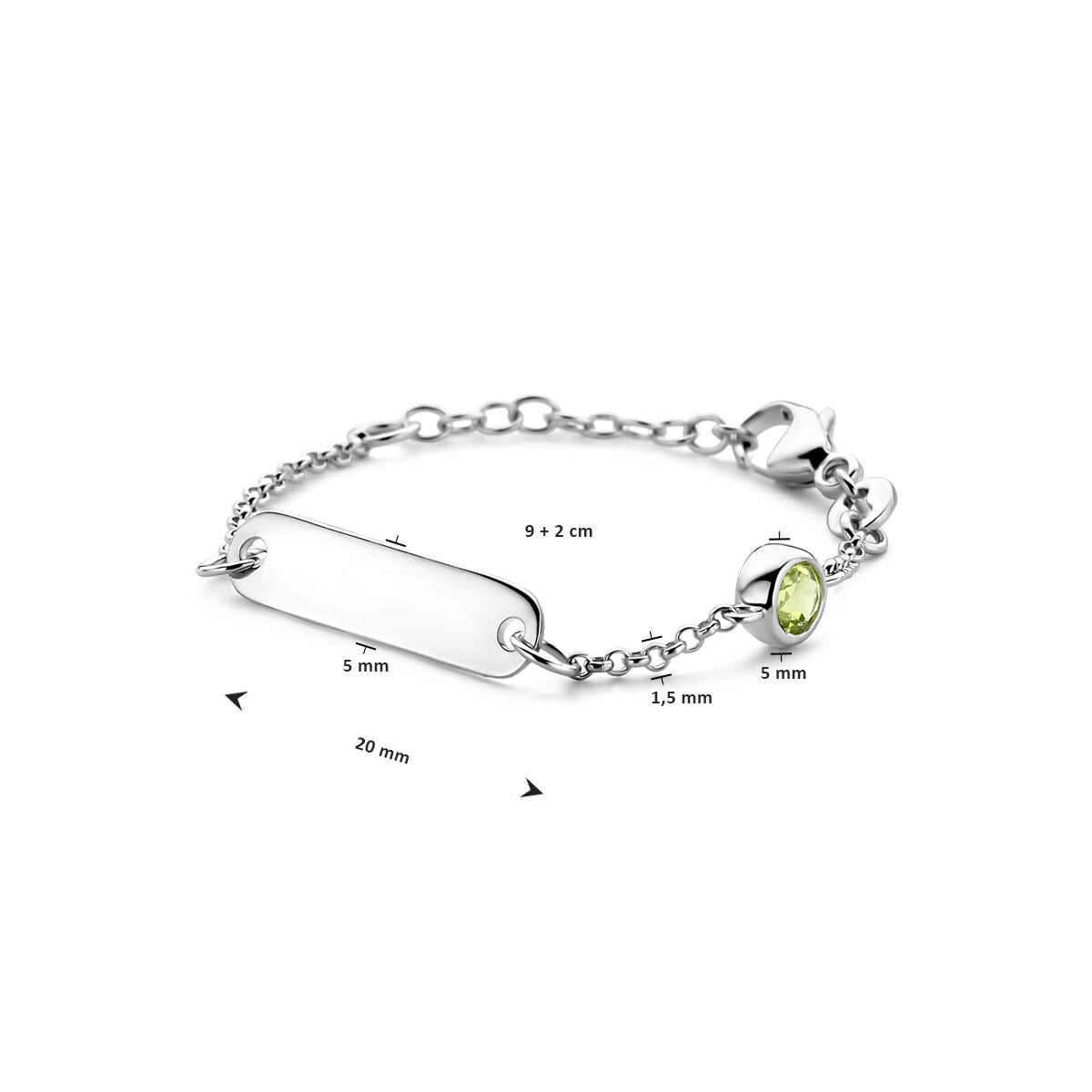 Bracelet pour enfant gravable en argent rhodié avec saphir – Ajustable 9–11cm
