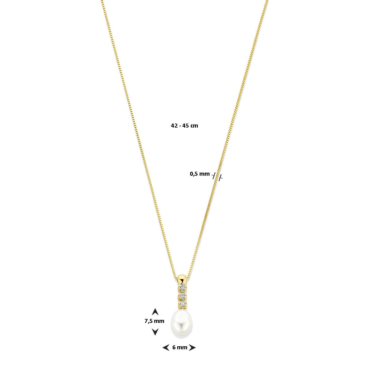 collier en or jaune 14k avec zircone et perle d'eau douce