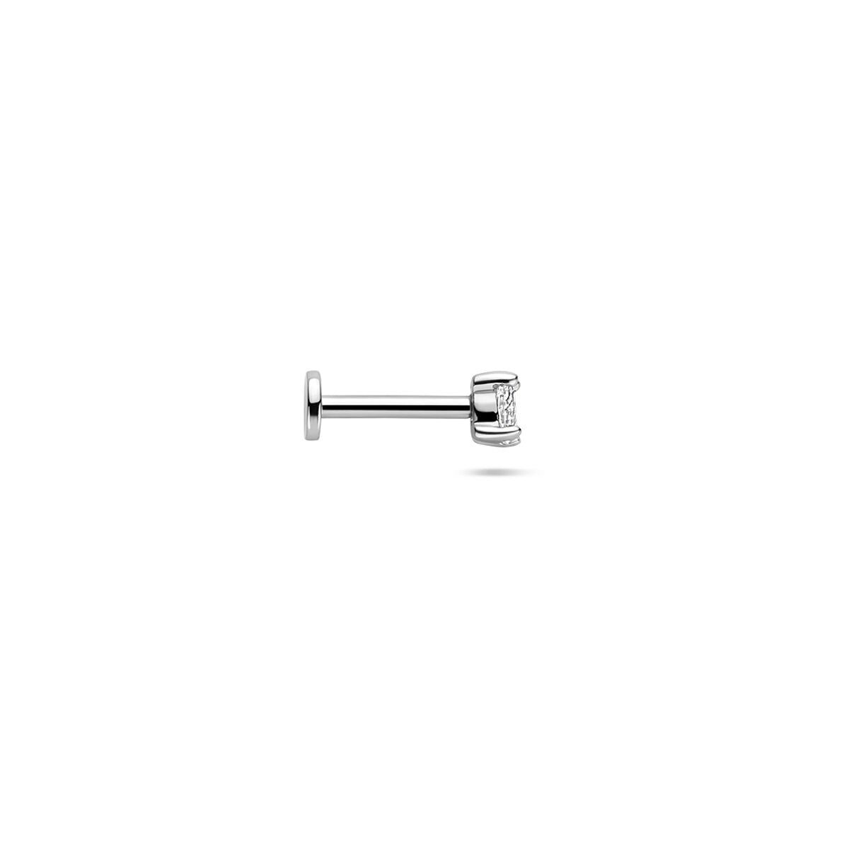 Piercing à dos plat en argent avec zircone – argent rhodié 925