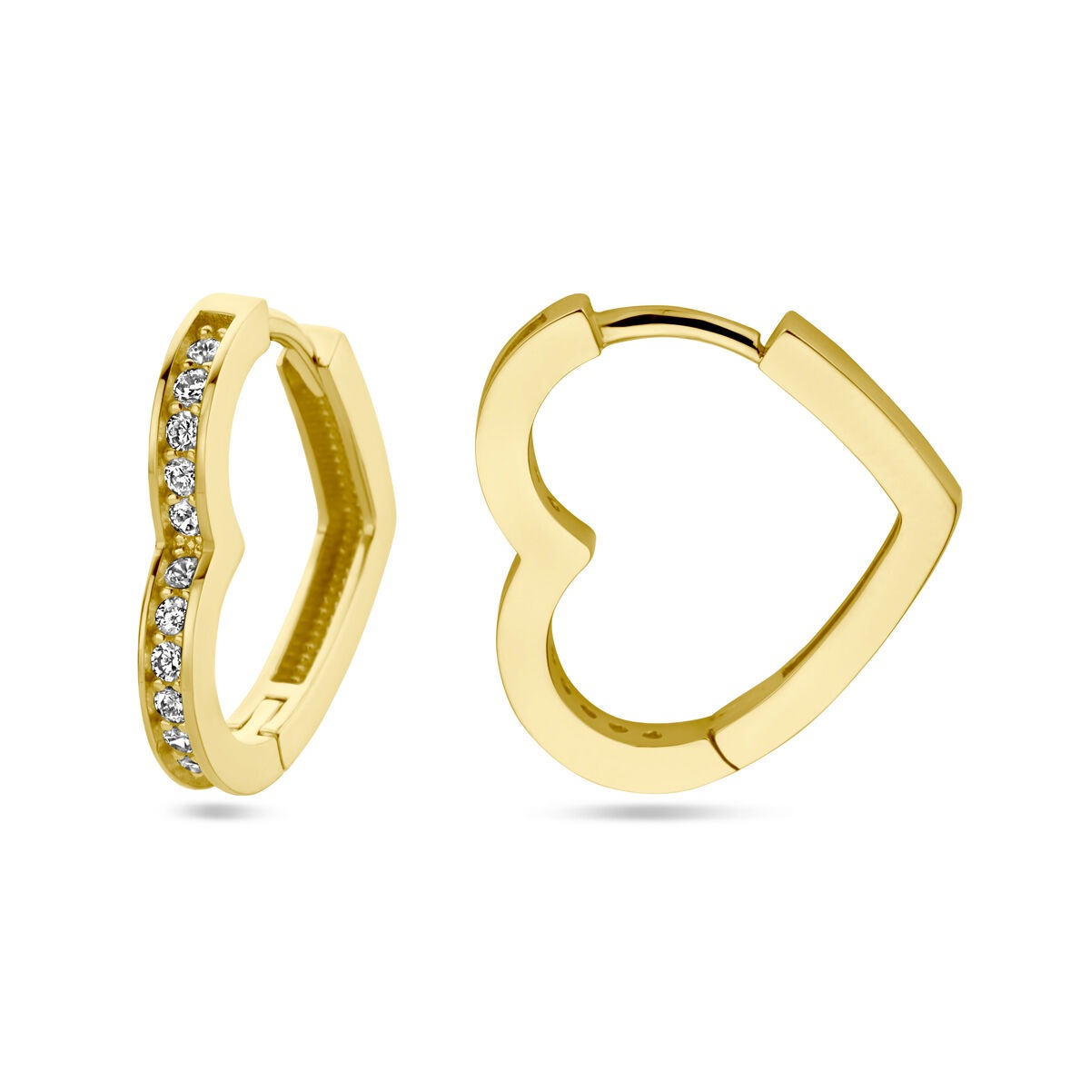 Créoles en or 14k pour femme avec cœur et zircone – 14 mm