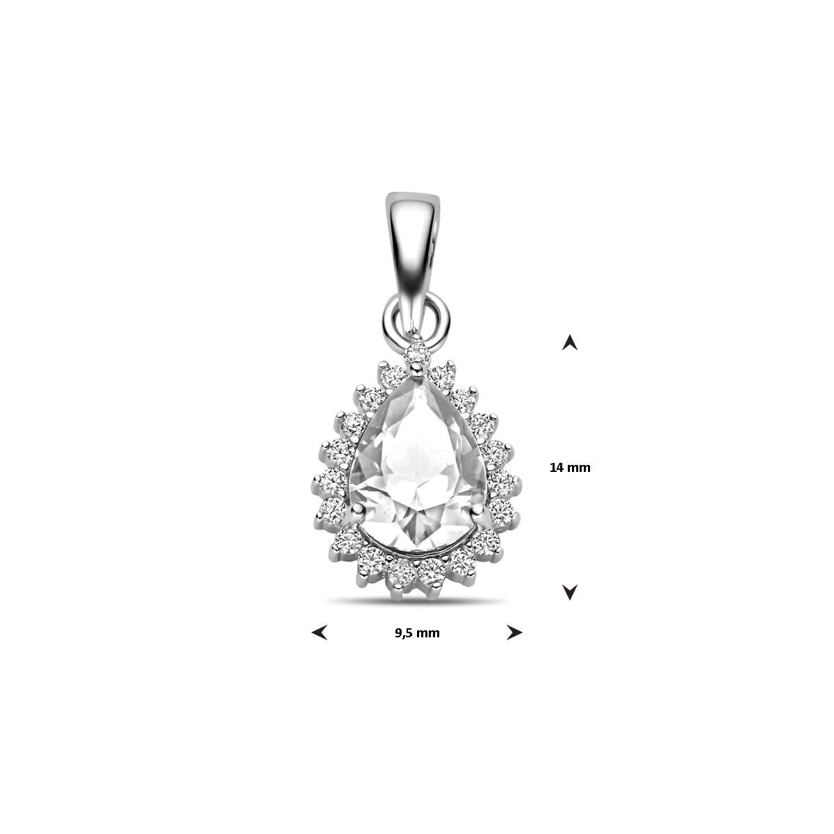 Pendentif en argent – zircon en forme de poire en entourage