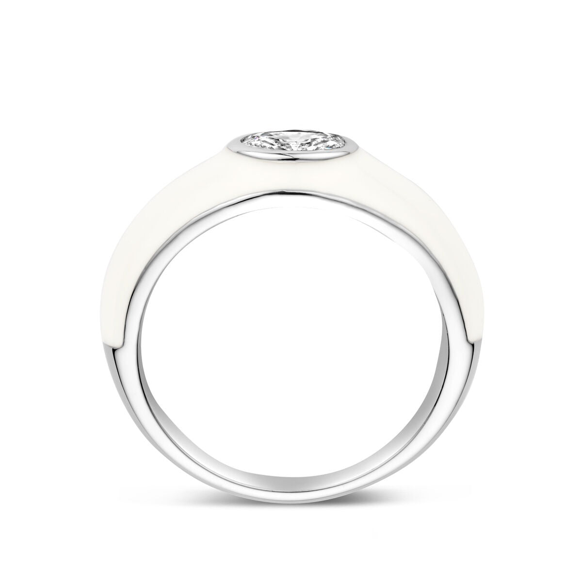 Bague en Argent Rhodié avec Émail Blanc et Zircone