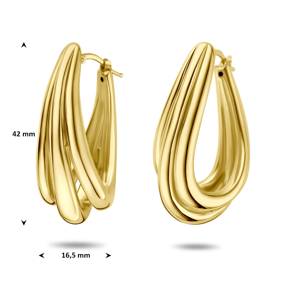 Créoles en argent 925 plaqué or 42 x 16,5 mm pour femme