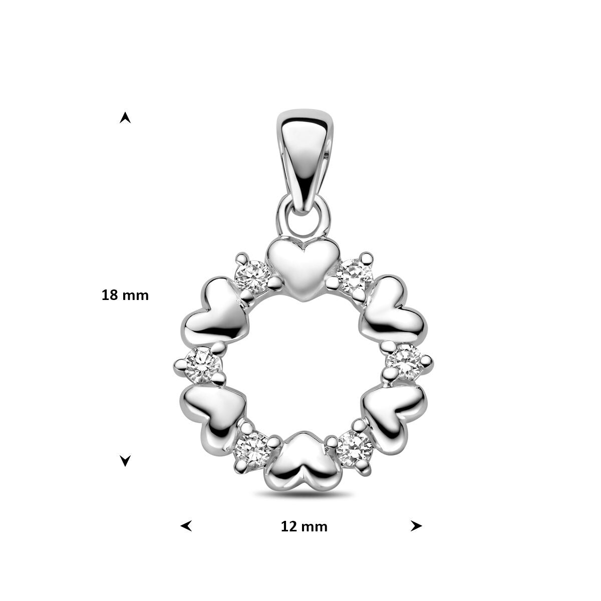 Pendentif en argent rhodié avec cœurs et zircones