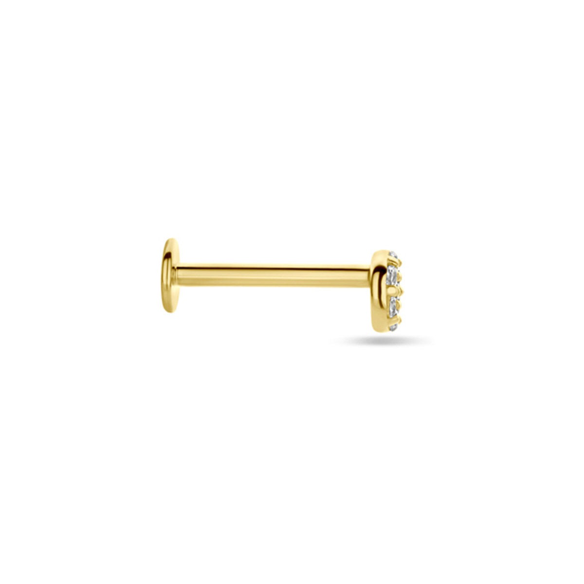 piercing en or jaune à dos plat avec pavé de zircone 3,5 mm