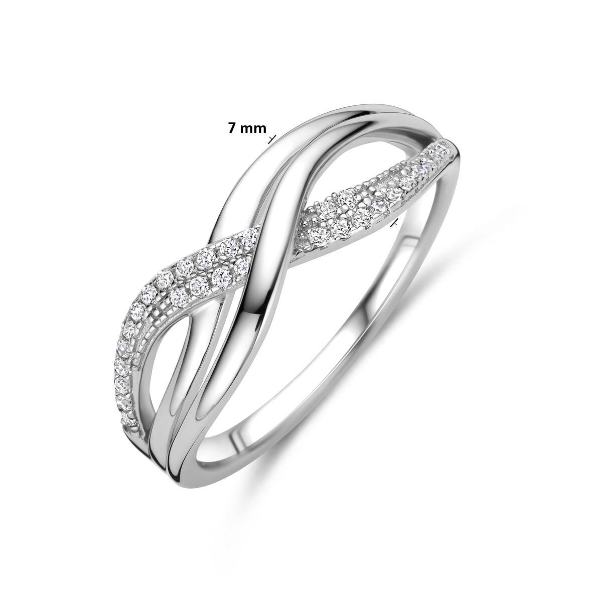 Bague pour femme en argent rhodié avec zircone – 7 mm de large