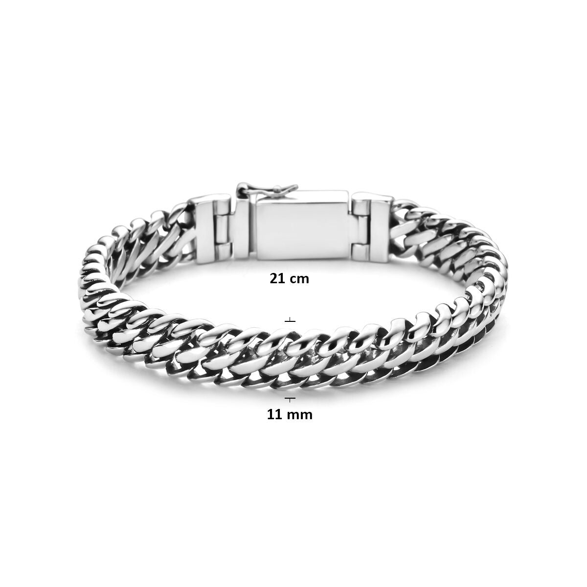 Bracelet pour homme en argent oxydé – Double maille gourmet 11 mm