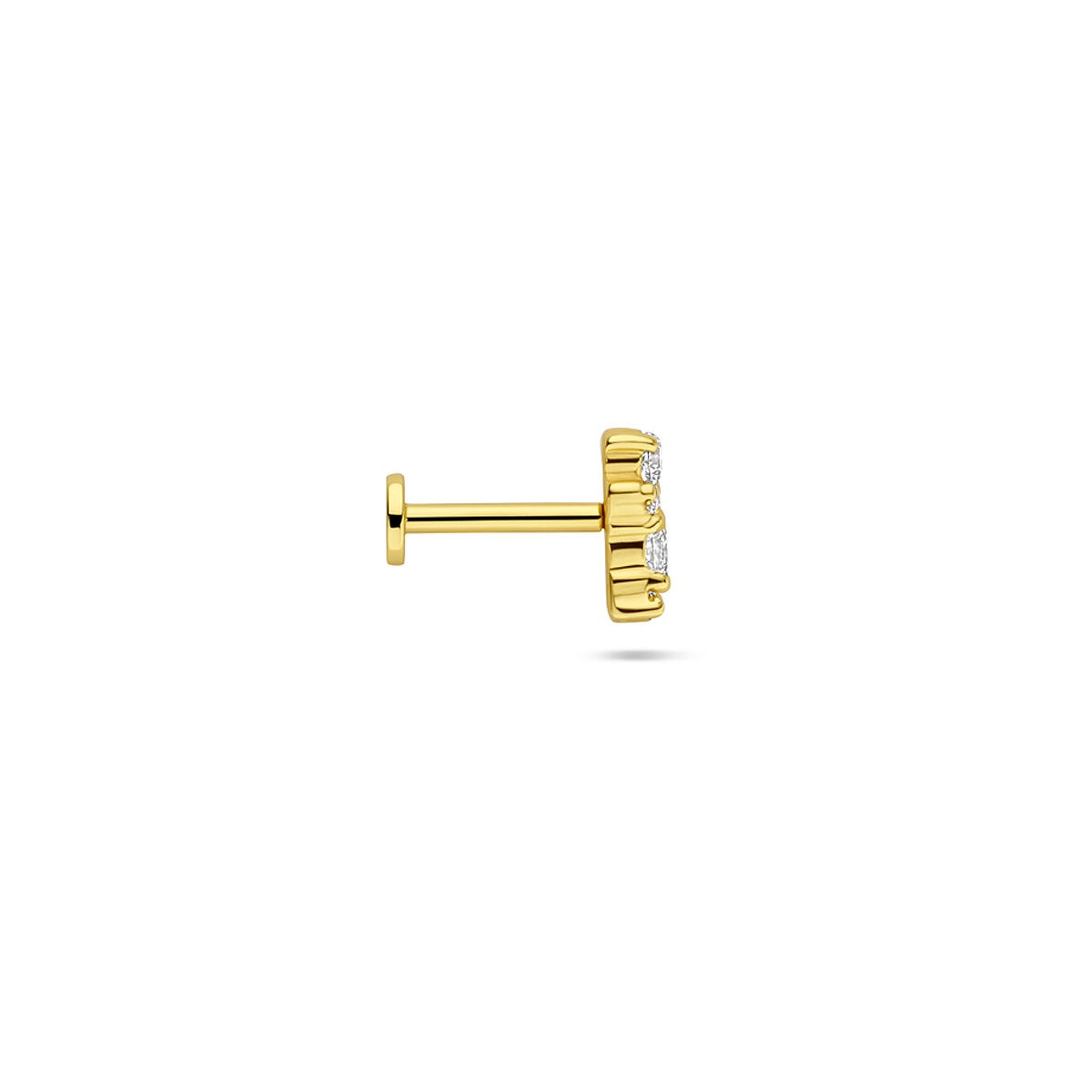 Piercing plaqué or en argent 925 à dos plat avec zircone