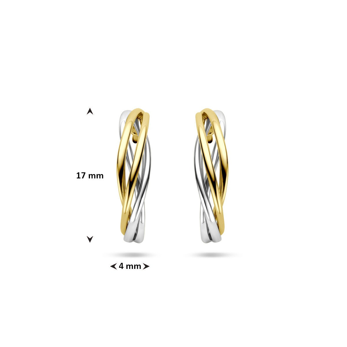 Créoles bicolores en or 14k or jaune et or blanc 17 mm