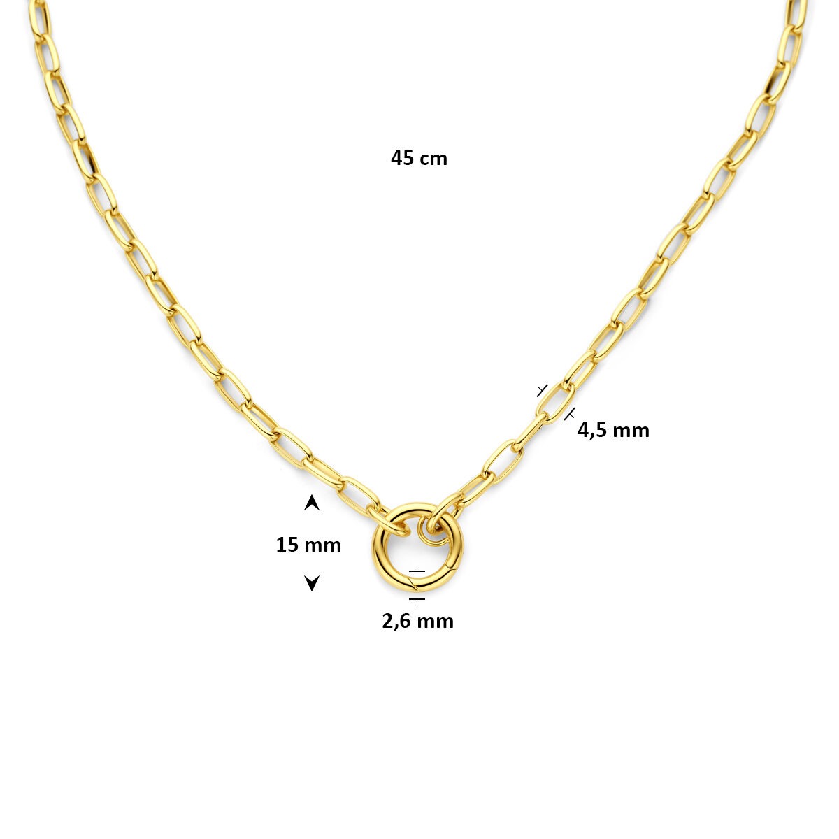 Collier en or jaune 14k avec maille paperclip – design Closed Forever