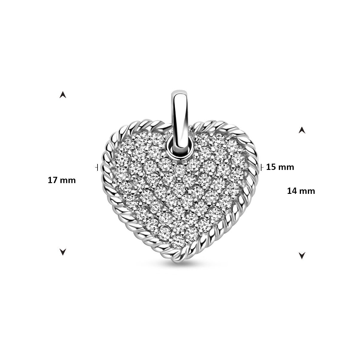 Pendentif en argent en forme de cœur avec zircone – pendentif rhodié pour femme plein d'amour et d'éclat