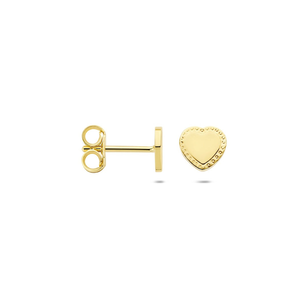 14k Geelgouden hartjes oorknoppen – Tijdloos liefdessymbool in miniatuurvorm