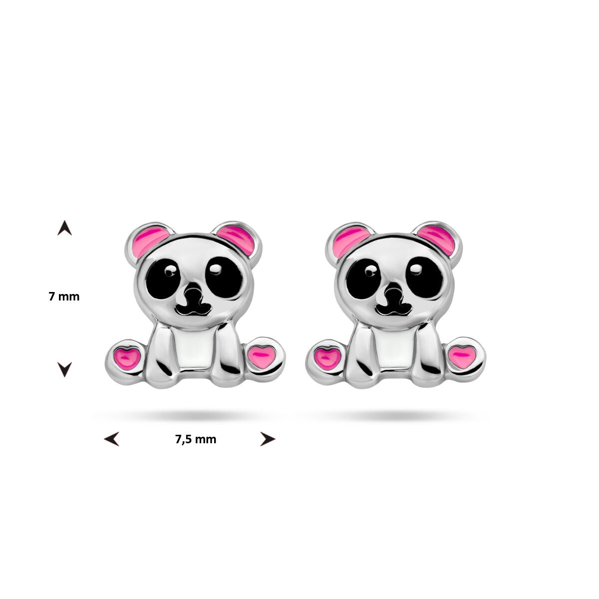 Puces d'oreilles en argent panda – rhodiées avec émail