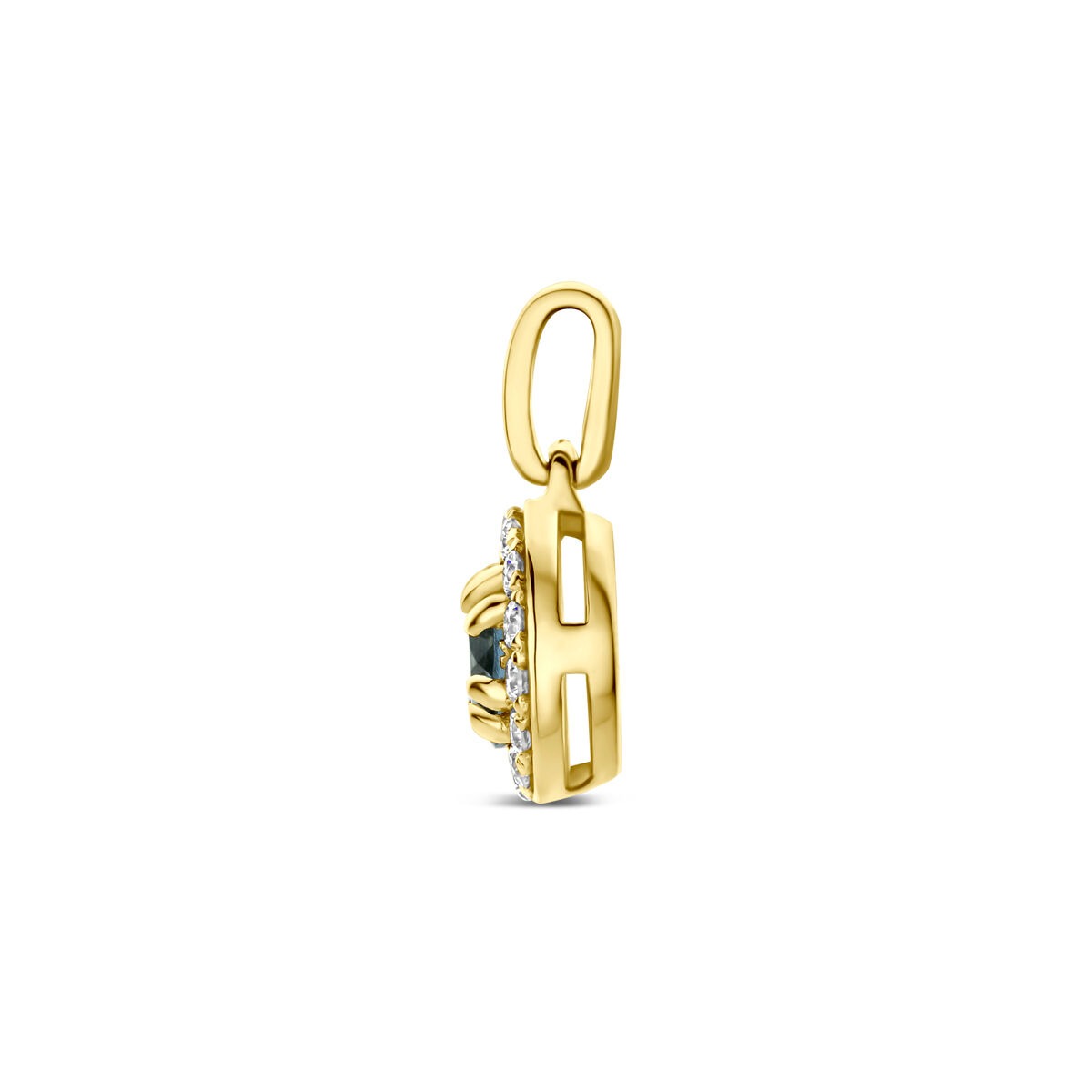 pendentif en or jaune 14k avec topaze bleue de Londres et diamant cultivé en laboratoire