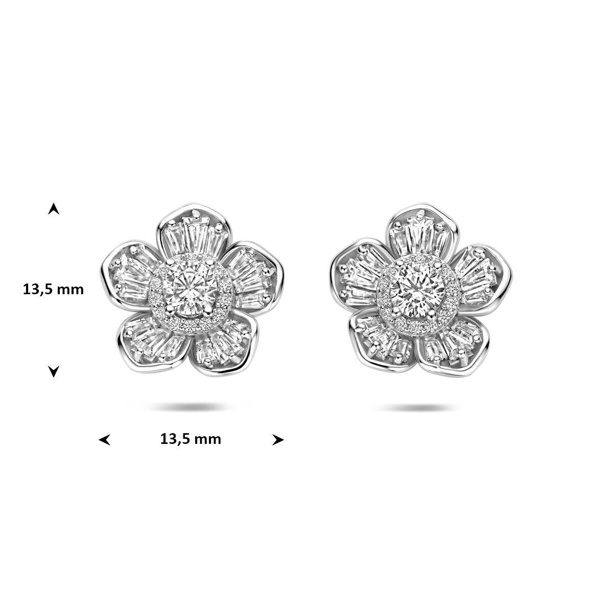 Puces d'oreilles en argent rhodié fleur avec zircone