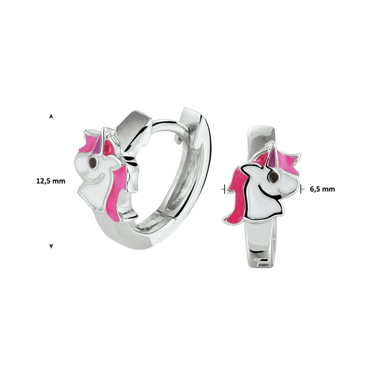 Créoles en Argent Rhodiées pour Enfant avec Licorne en Émail