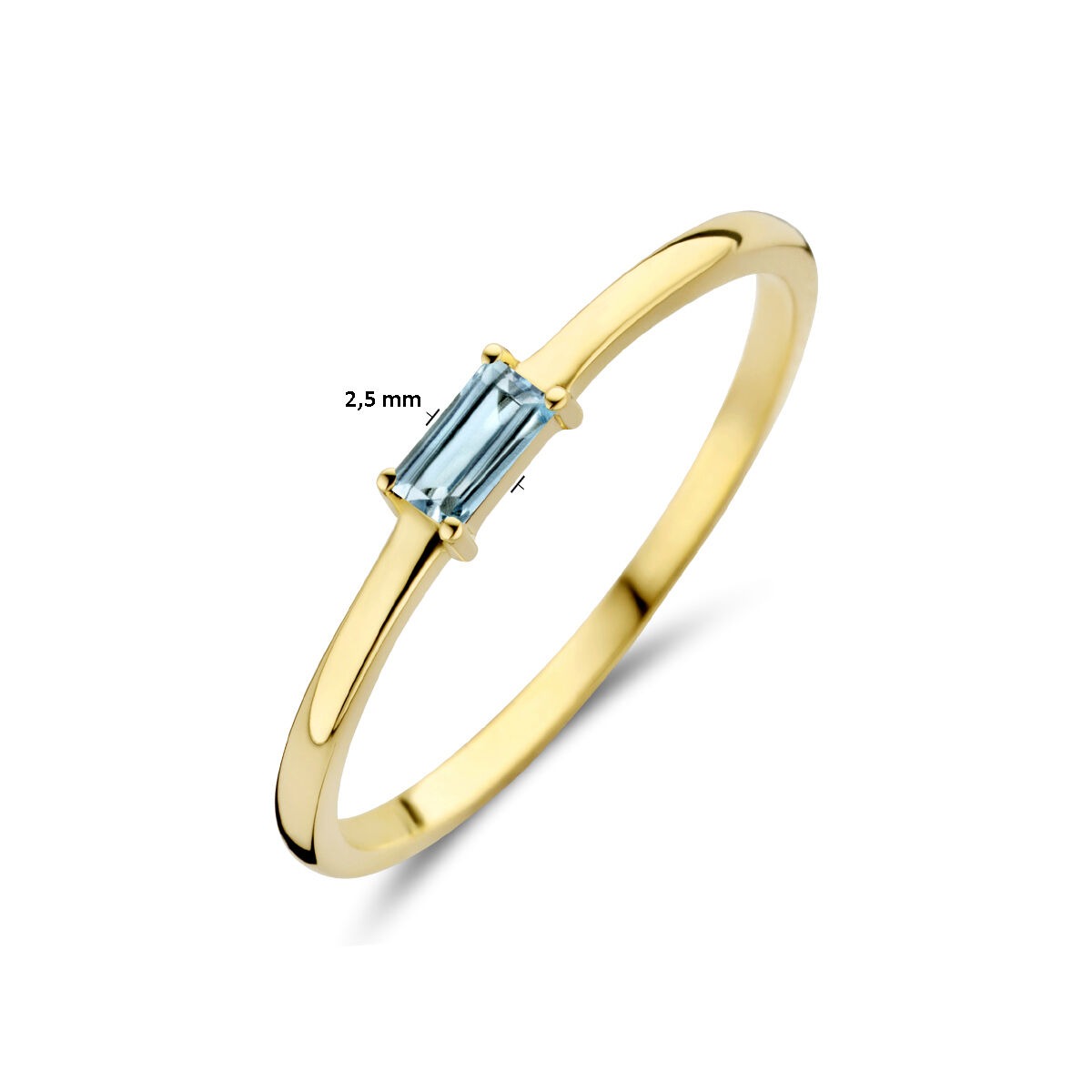 bague en or jaune 14k avec aquamarine taillée en baguette