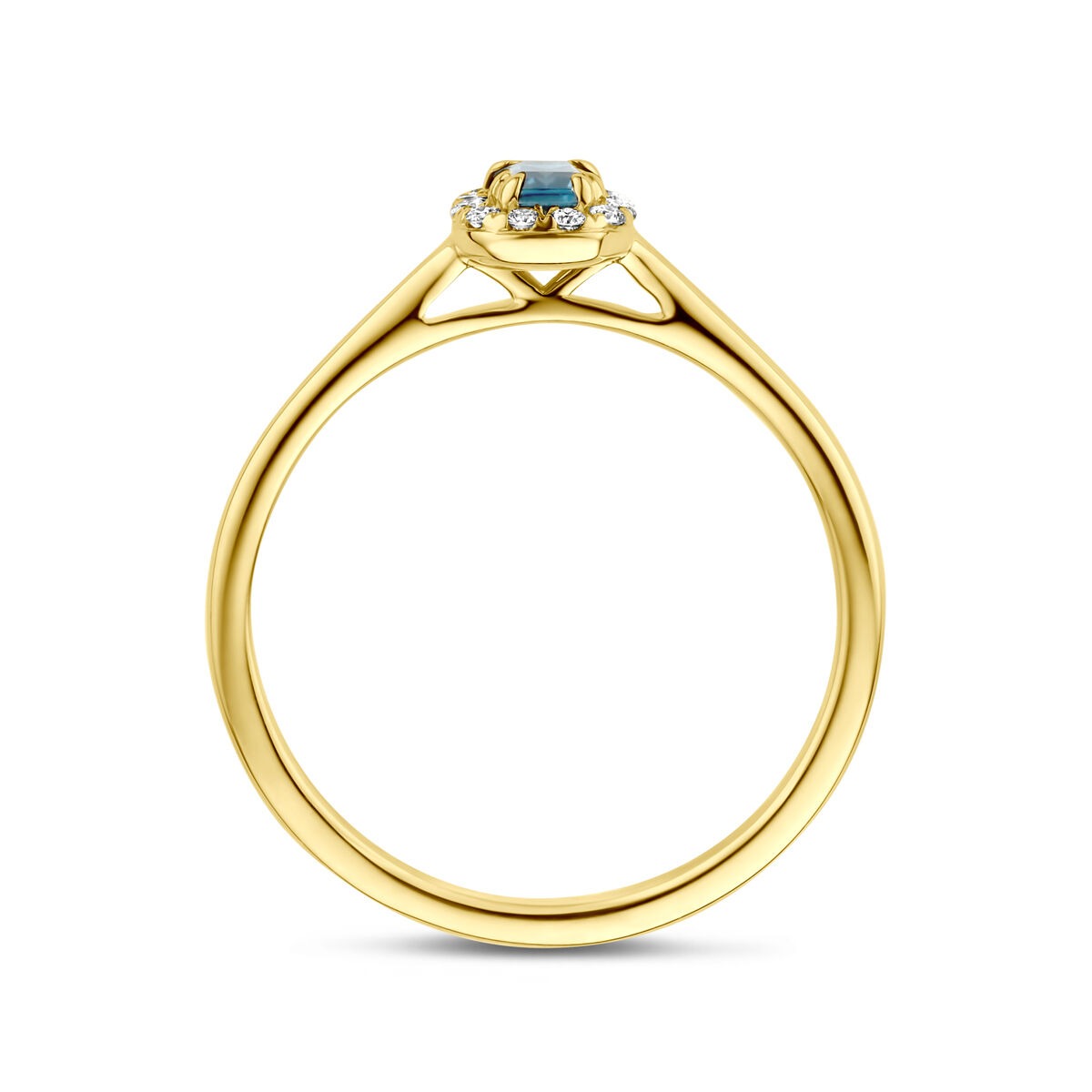 bague en or jaune 14k avec topaze bleue de Londres et diamant cultivé en laboratoire