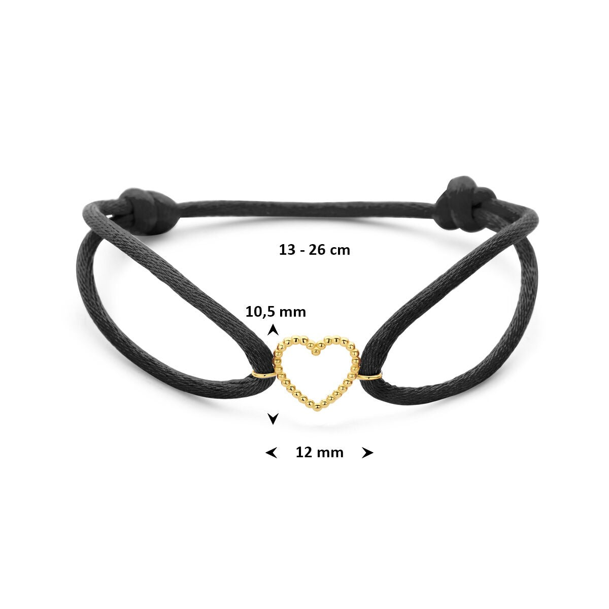 Bracelet en satin noir avec cœur en or 14 carats