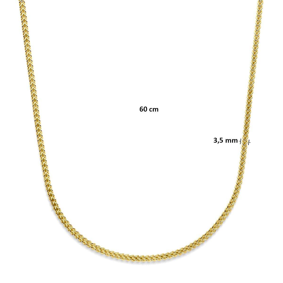 Collier pour homme gourmette en or jaune 14k 60 cm avec noyau en argent