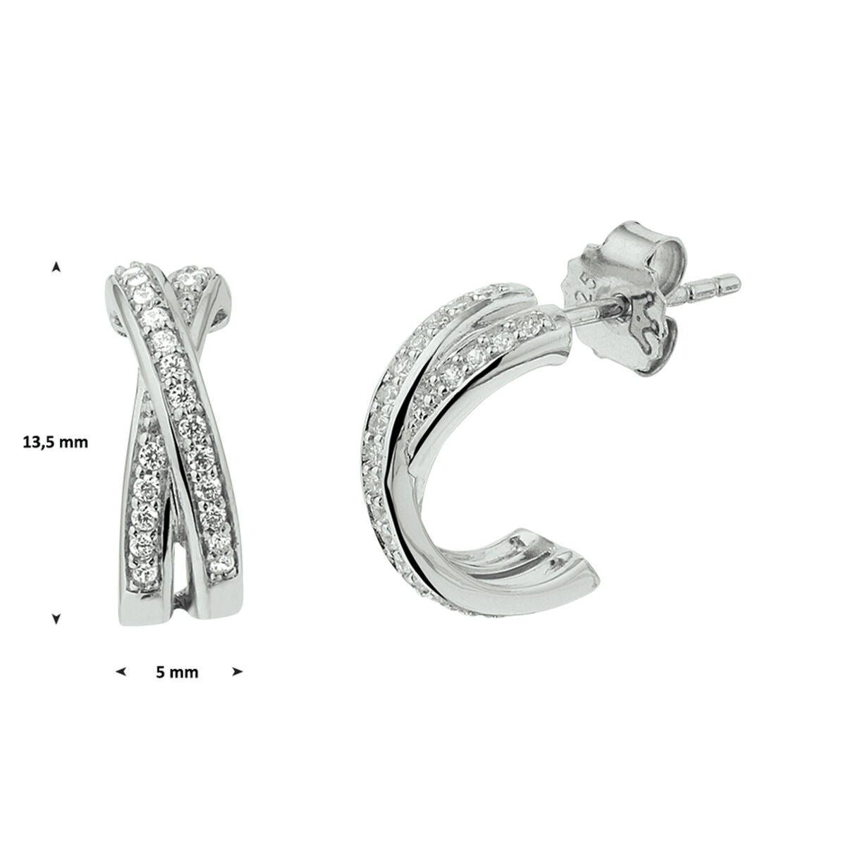 Boucles d'oreilles en argent avec zircone – rhodié 925