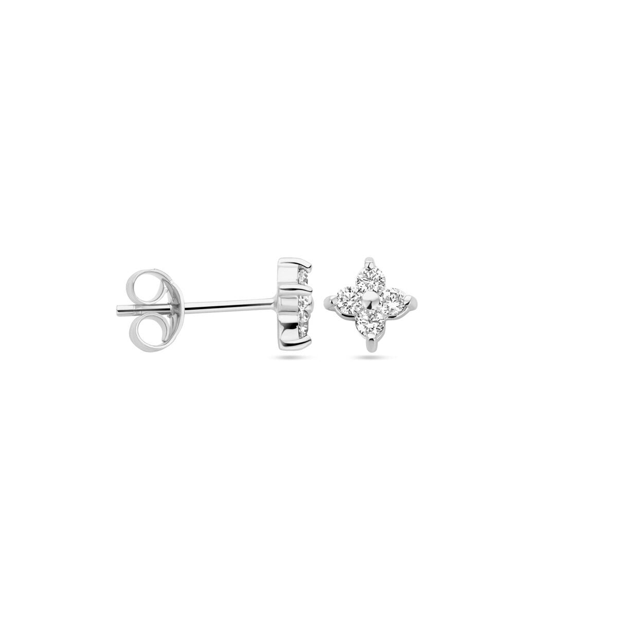 Puces d'oreilles en argent pour femme avec fleur et zircone – rhodié 5 mm