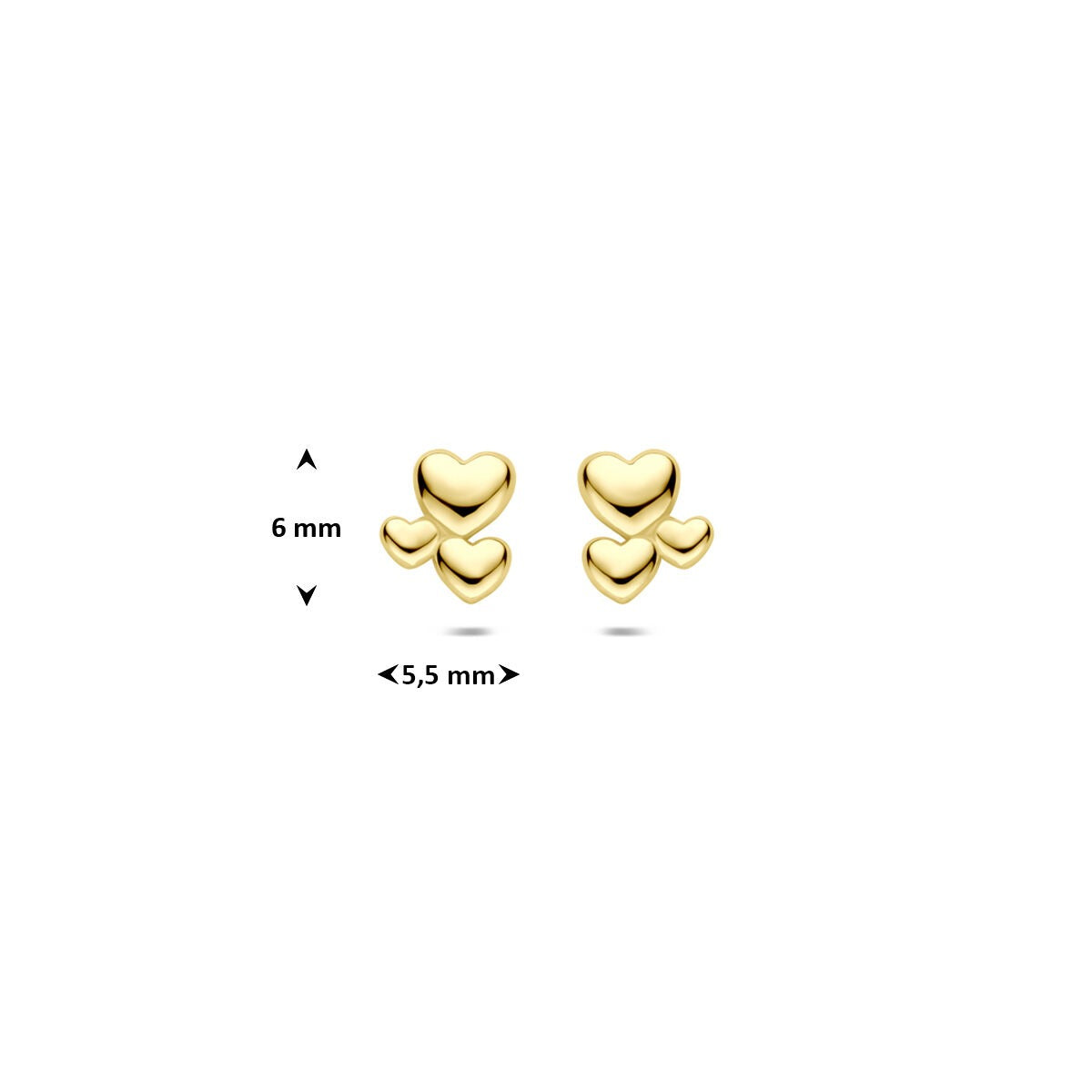 puces d'oreilles en or jaune 9k avec cœurs