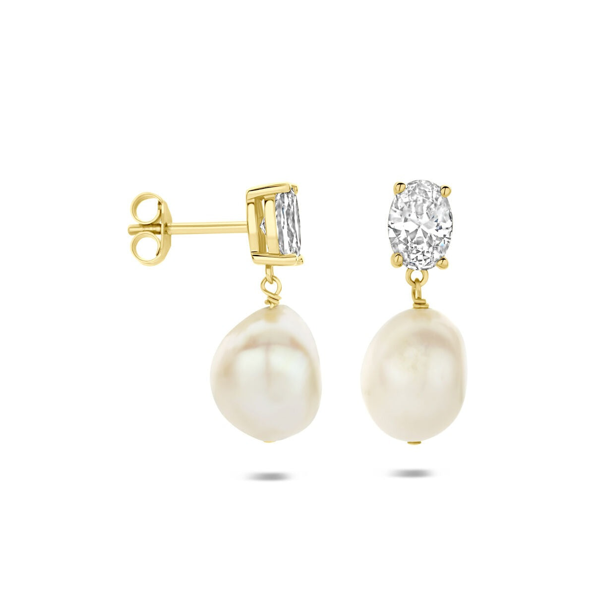 Boucles d'oreilles plaqué or en argent 925 avec perle et zircone