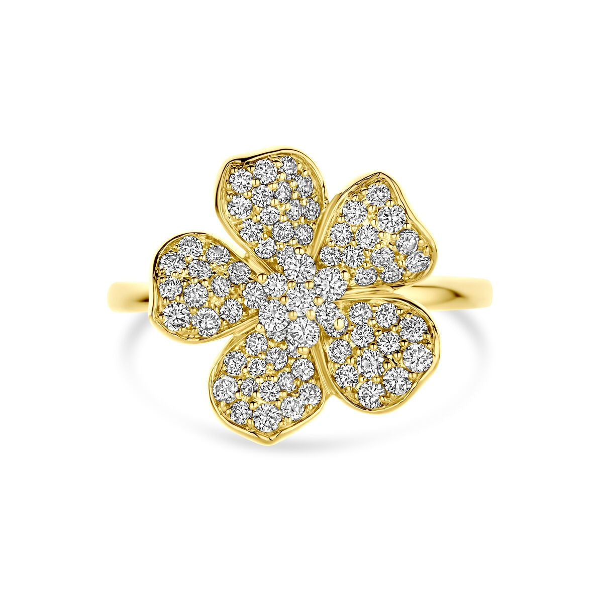 Bague en or jaune 14k avec diamant - Élégance en fleurs pour femme