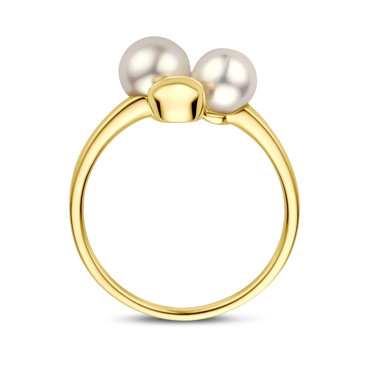 Bague pour femme en or jaune 14k avec perle et diamant – 11 mm de large