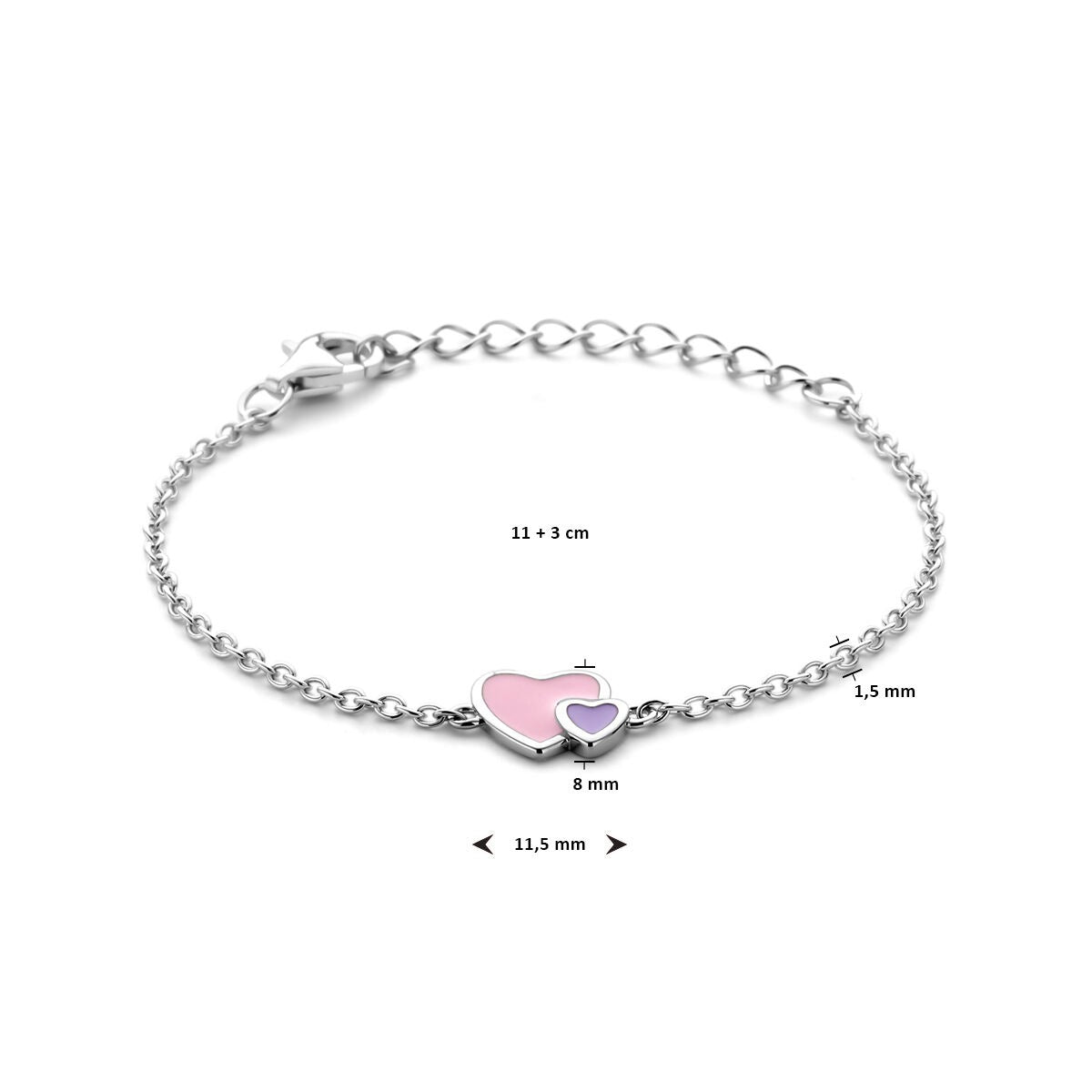 Bracelet pour enfant en argent avec cœurs – rhodié argent 925